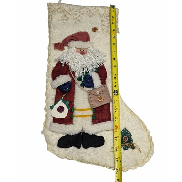 Handmade Santa Claus Christmas Stocking Rustic Folk Art Country Sherpa Felt - Picture 4 of 4